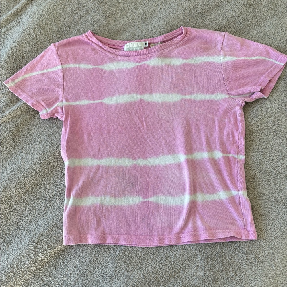 Moda International Pink and White Striped Tee